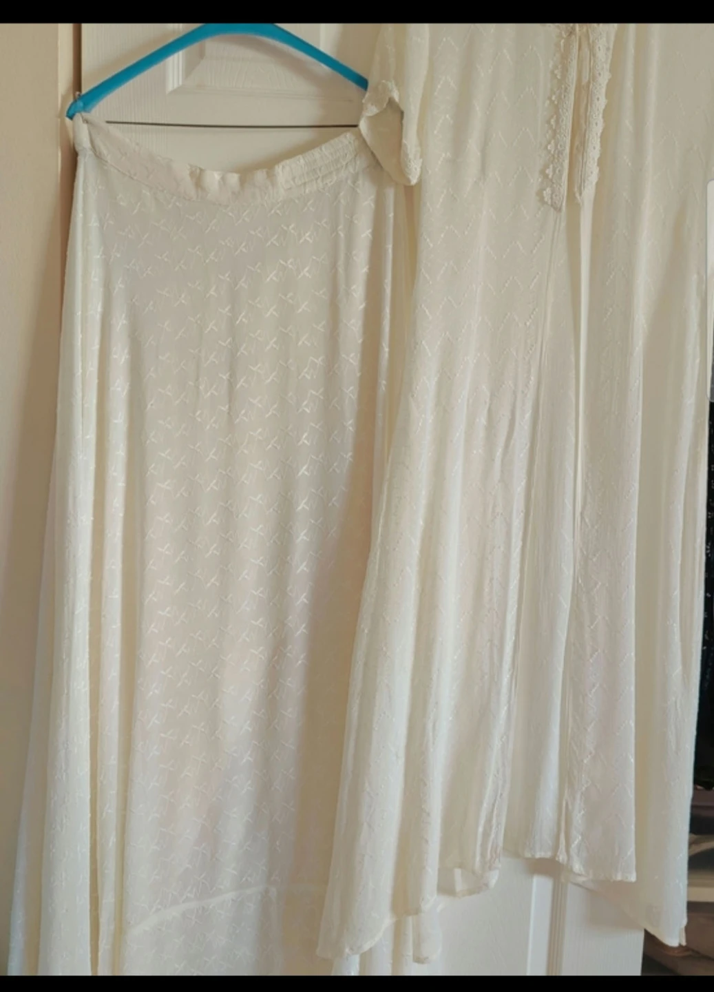 Hindu Style Ivory Lace-Pattern Maxi Skirt and Cover-Up Set
