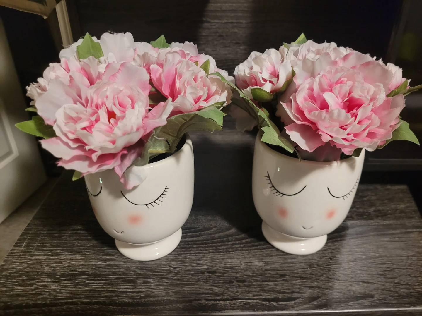 Set of 2 Decorative Pots with Pink Flowers