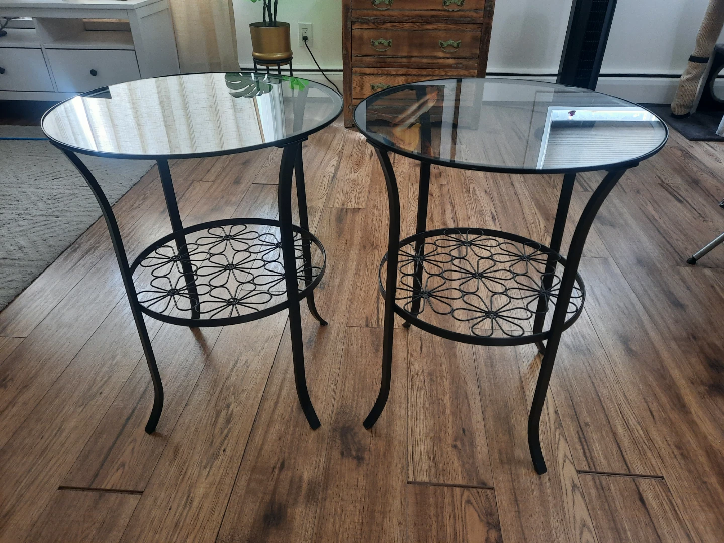 IKEA Black Metal and Glass Top Night Stands