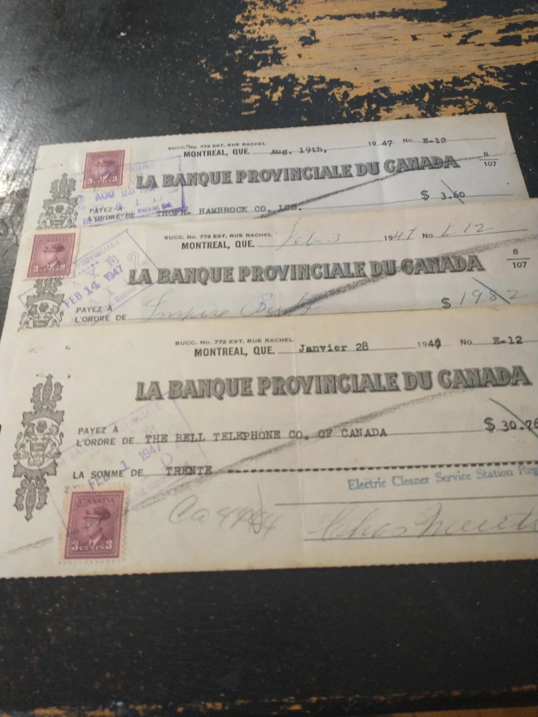 1947 La Banque Provinciale Du Canada cashed cheques (3)