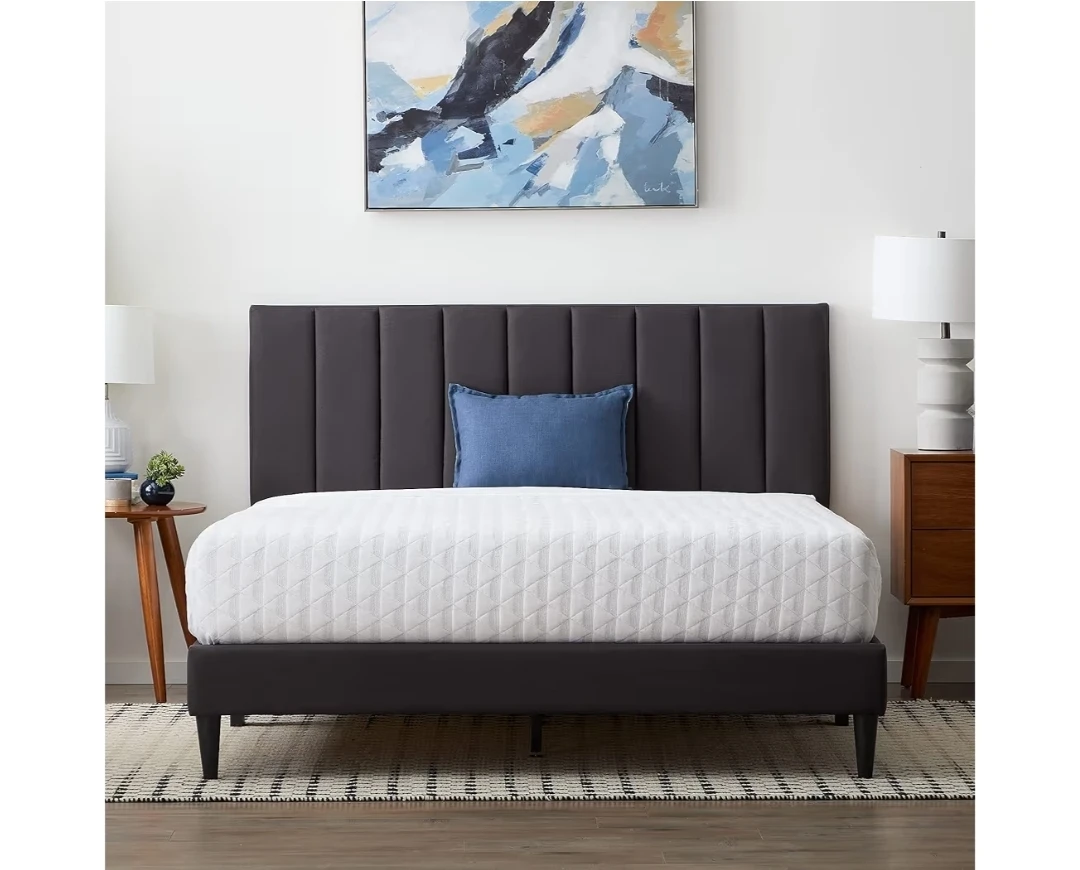 Dark Gray Upholstered Platform Bed Frame