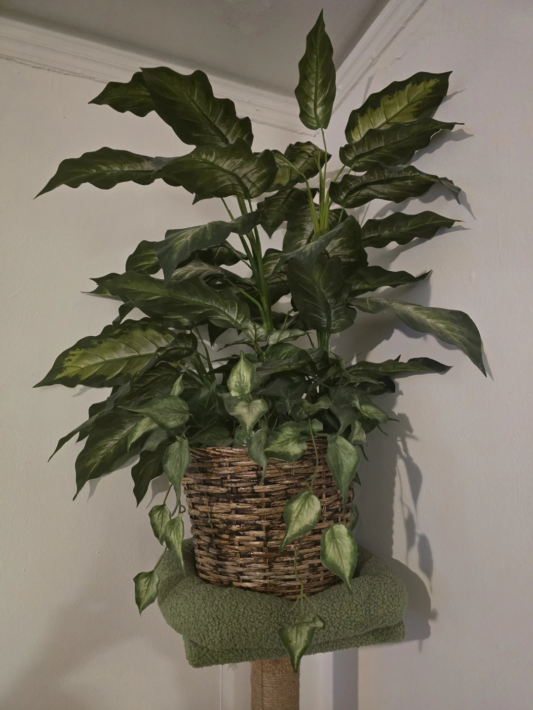 Large Faux Potted Plant with Woven Basket