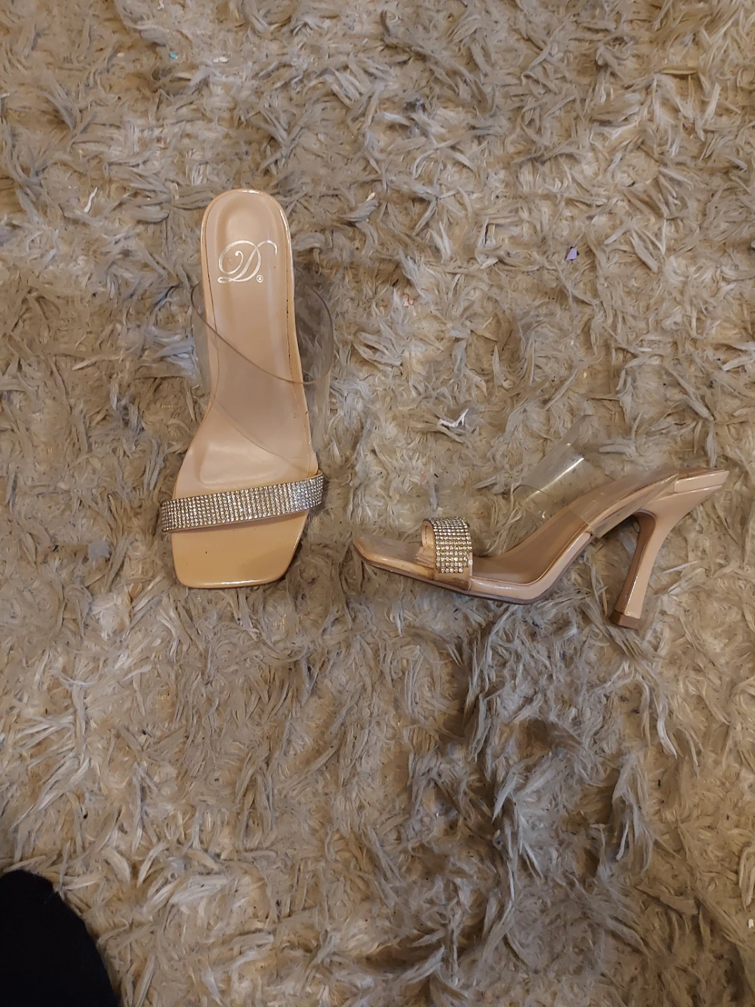 Women's Clear Strap Heels with Rhinestones