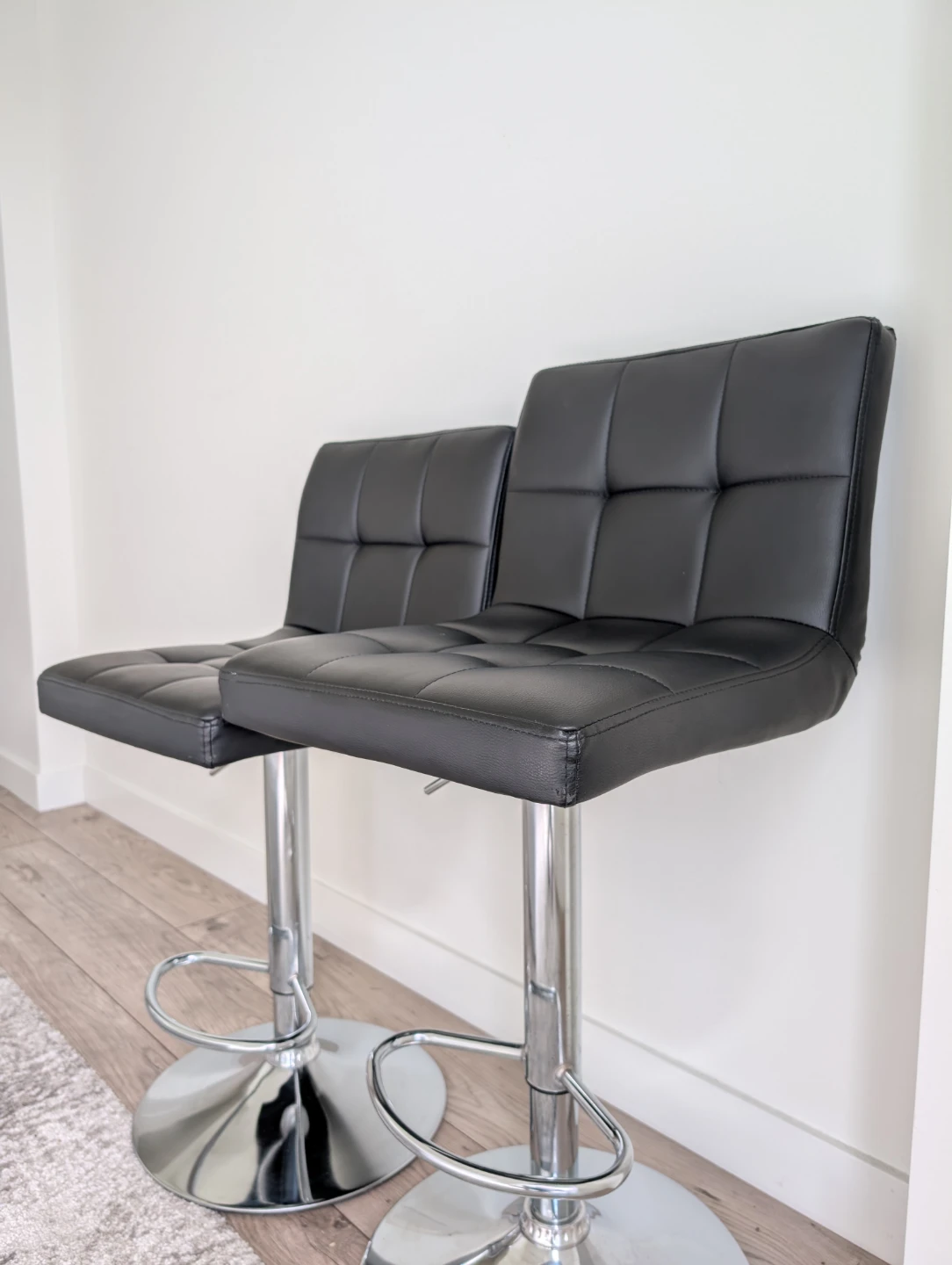 2 Black Leather Adjustable Bar Stools