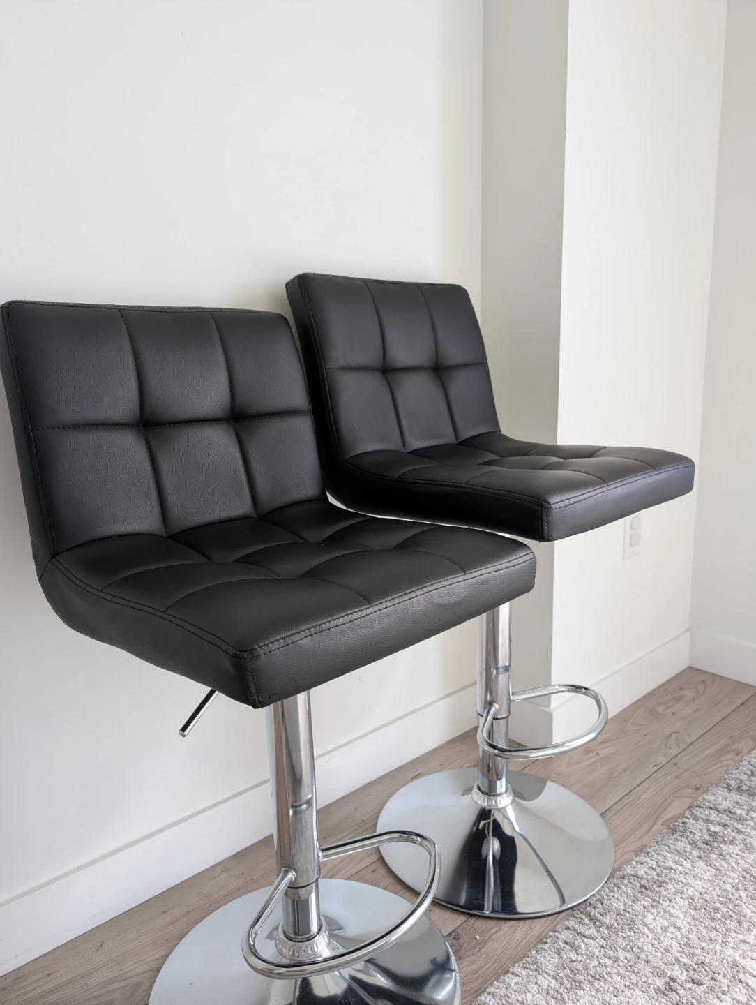 2 Black Leather Adjustable Bar Stools - photo 2