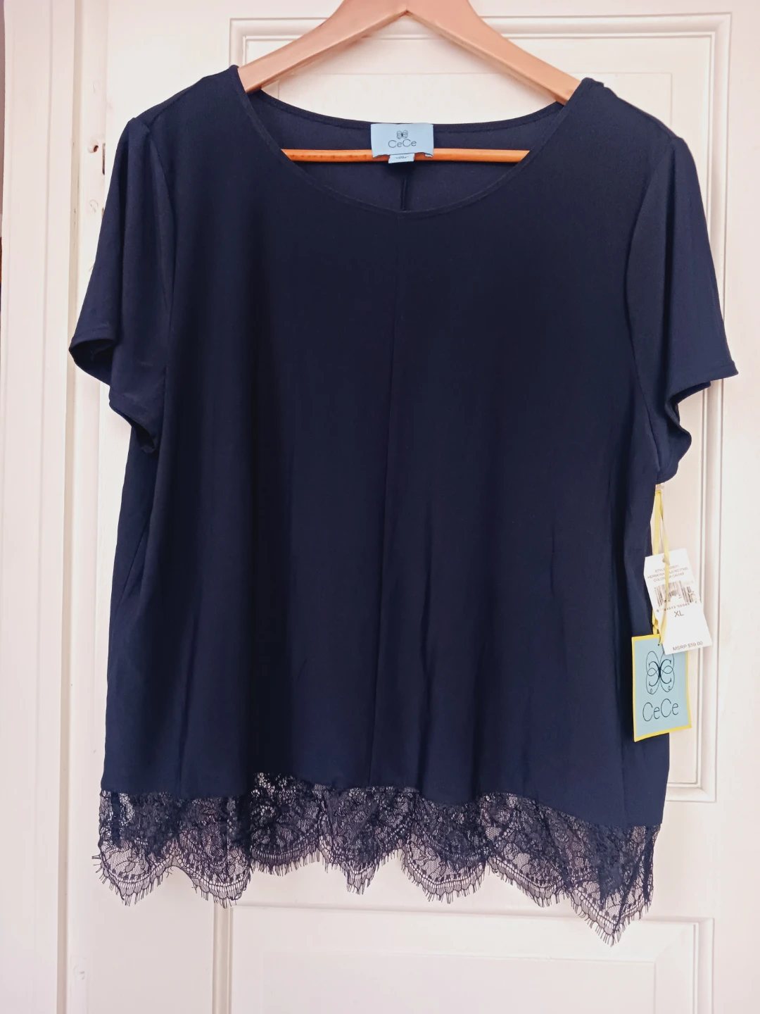 Brand New with Price Tags !!  Navy Blue Lace Trim Top XL