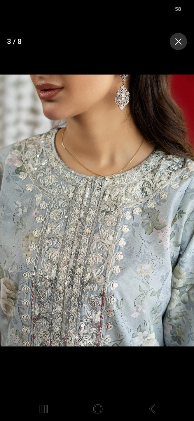 Women's Grey Floral Kurti with Sequins - photo 2