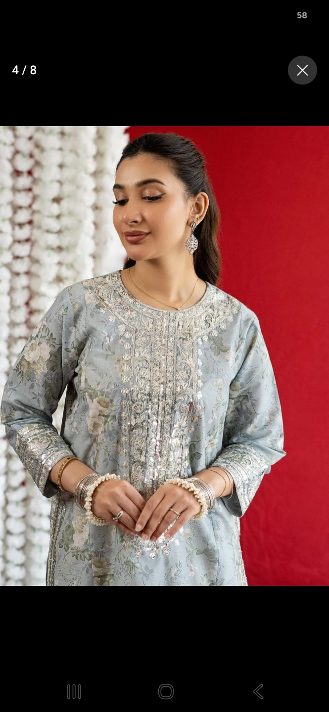 Women's Grey Floral Kurti with Sequins - photo 4