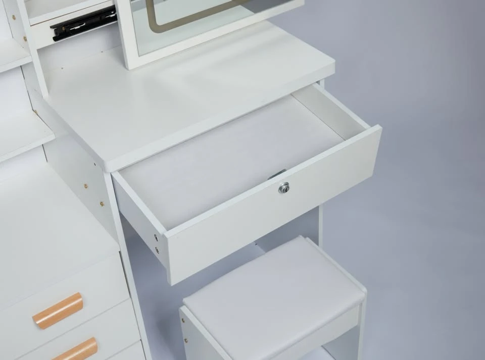 White Vanity Set with Lighted Mirror and Stool - photo 4