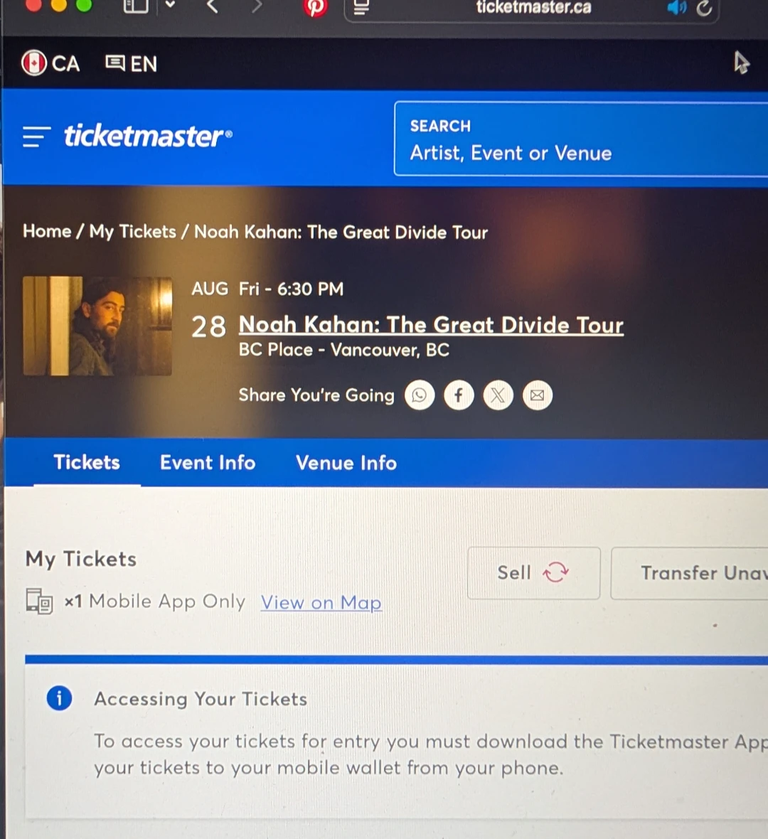 Noah Kahan The Great Divide Tour Ticket - Vancouver