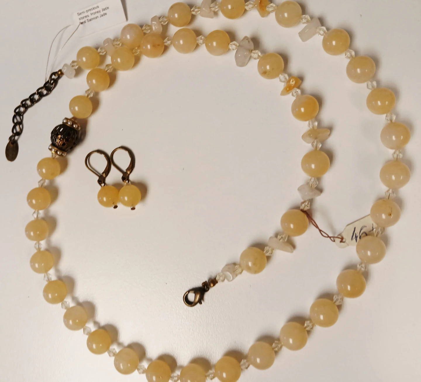 Semi-precious Honey Jade Necklace and Earring Set - photo 3