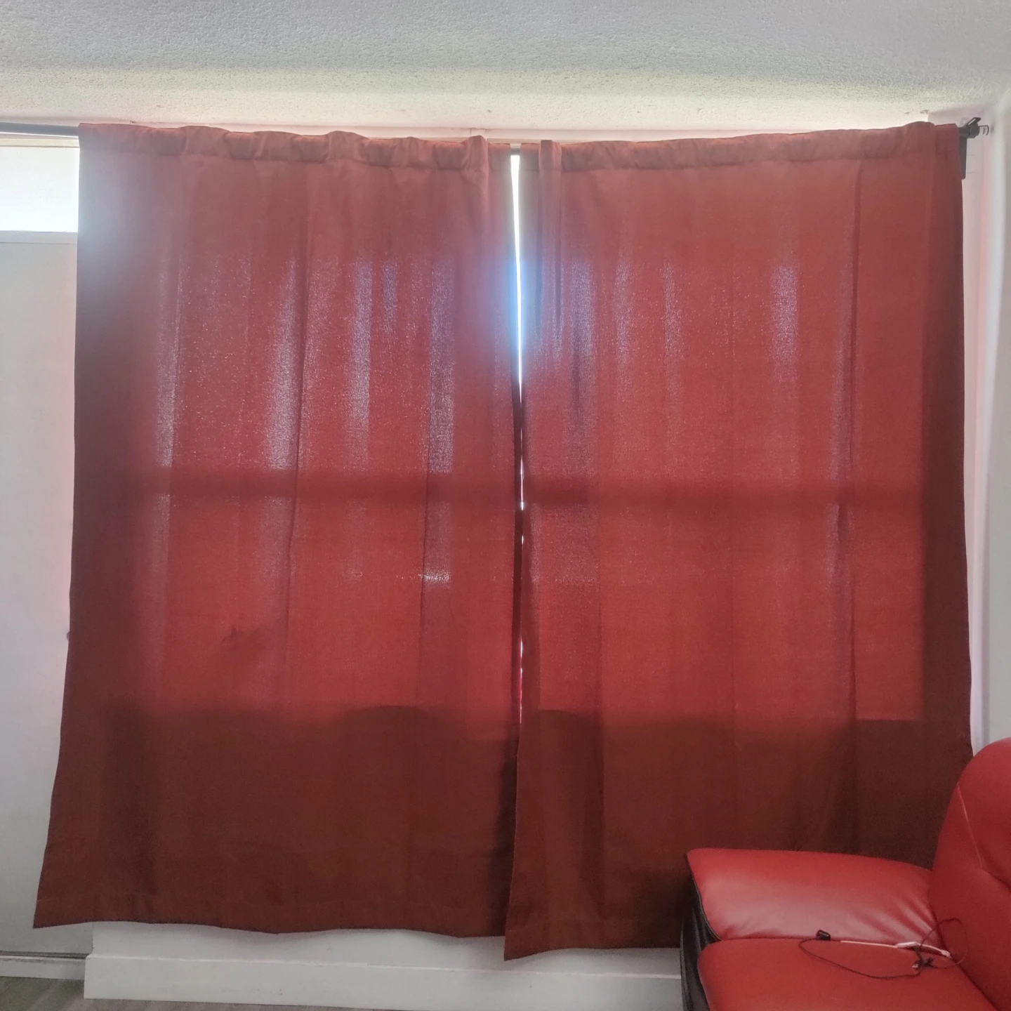 2 Red and 1  Brown Curtains & 2 Curtain rods with clamps