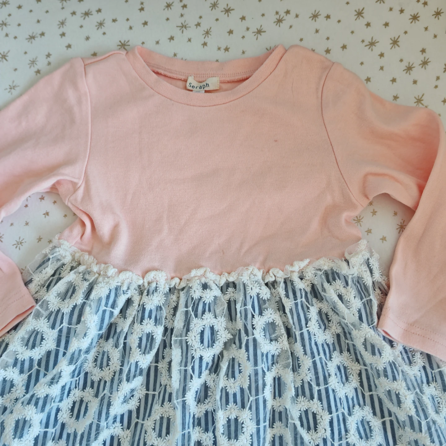 Seraph Girls Dress - Pink & Blue Stripe Lace - photo 3