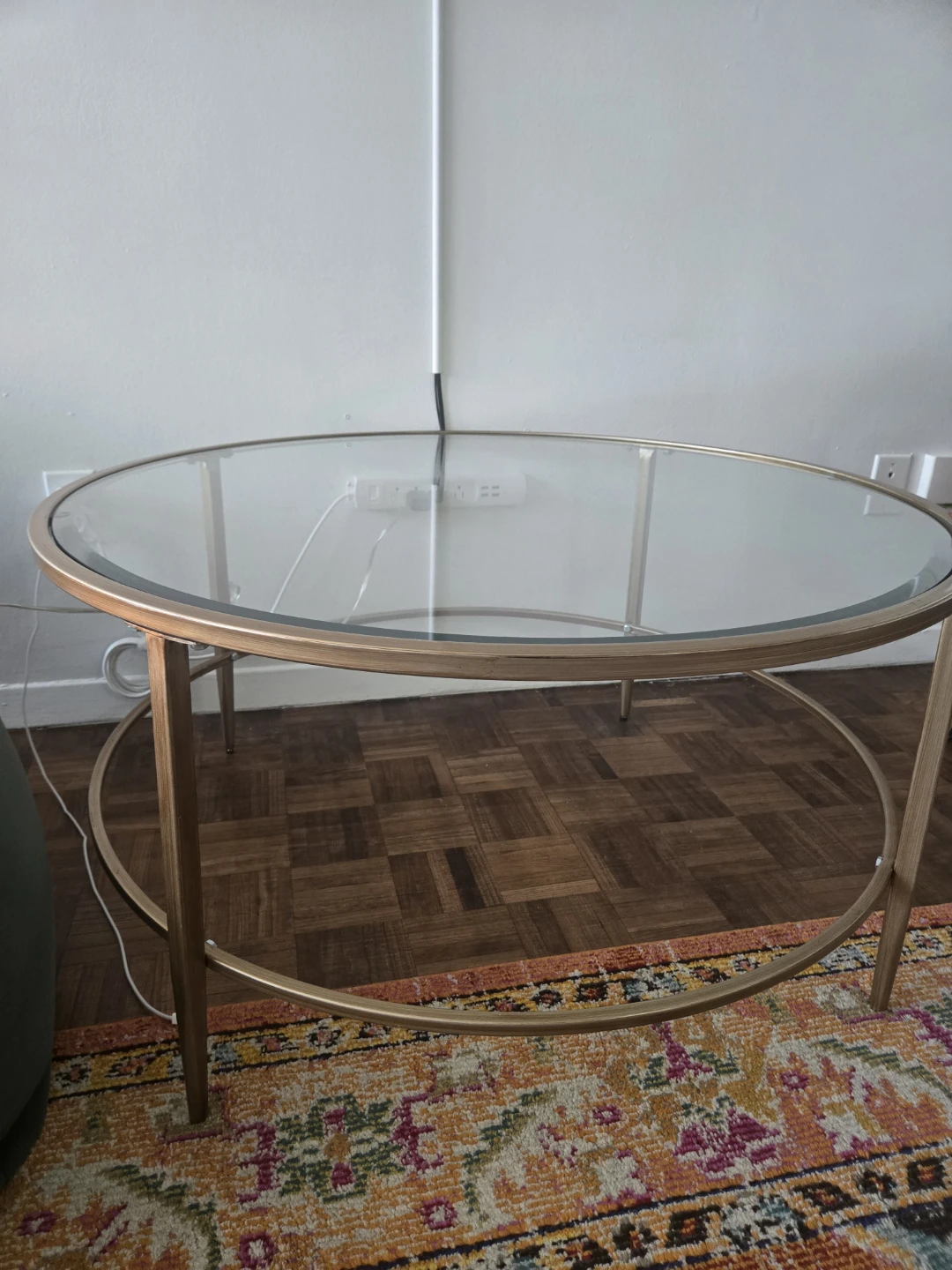 Round Coffee Table - Gold Metal Frame Glass Top - photo 3