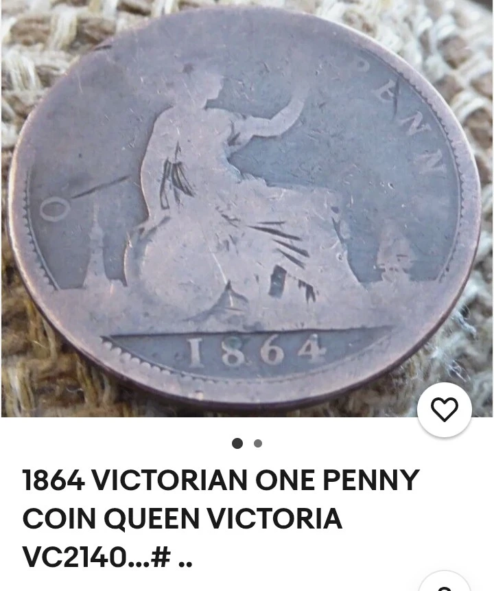 1864 Victorian One Penny Coin Queen Victoria