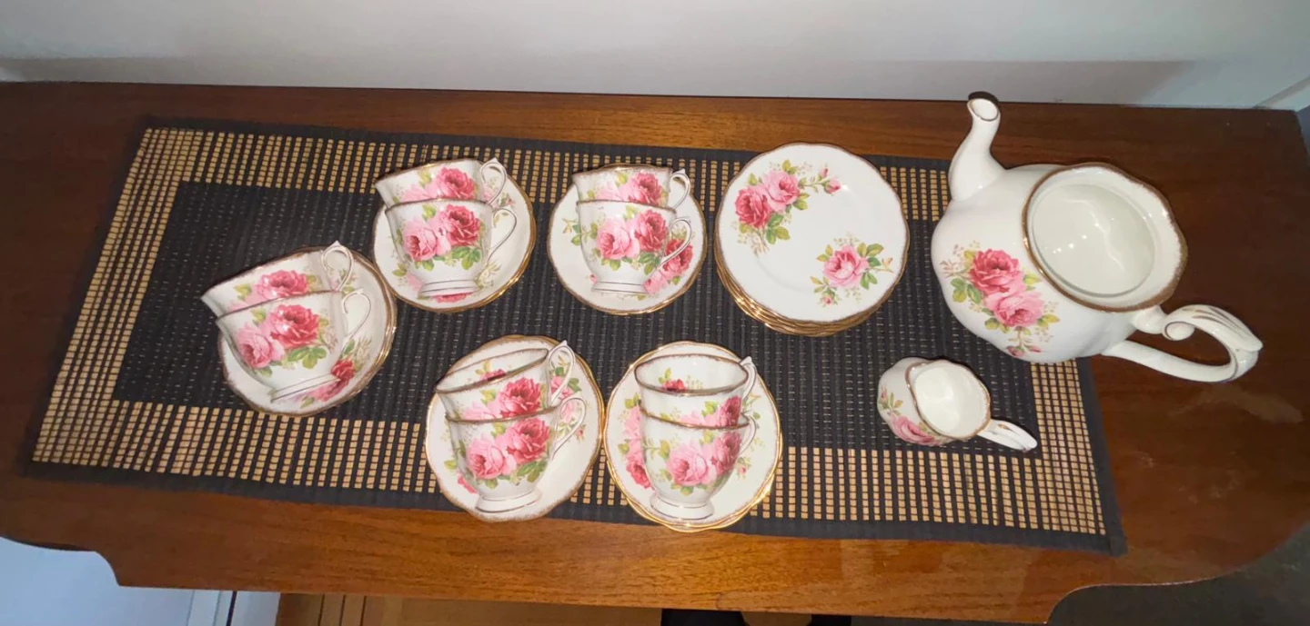 Vintage Rose Teacup and Saucer Set with Creamer and Teapot - photo 3