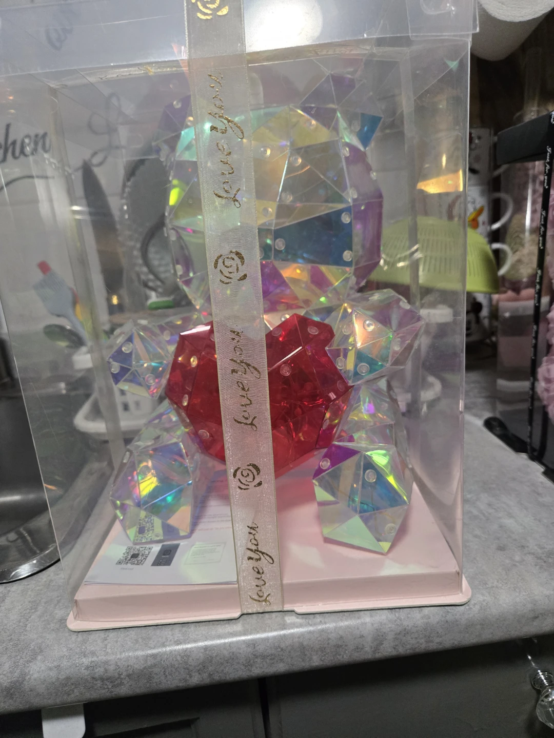 Crystal Diamond Bear with Heart with light