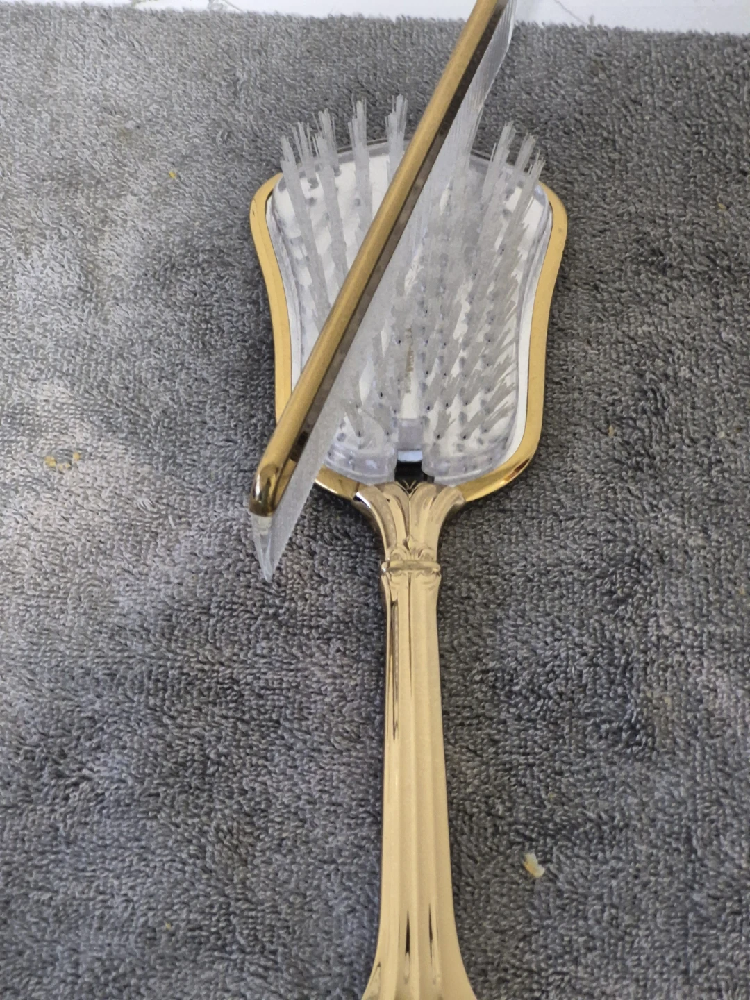 Vintage Gold Tone Hand Mirror and Comb Set