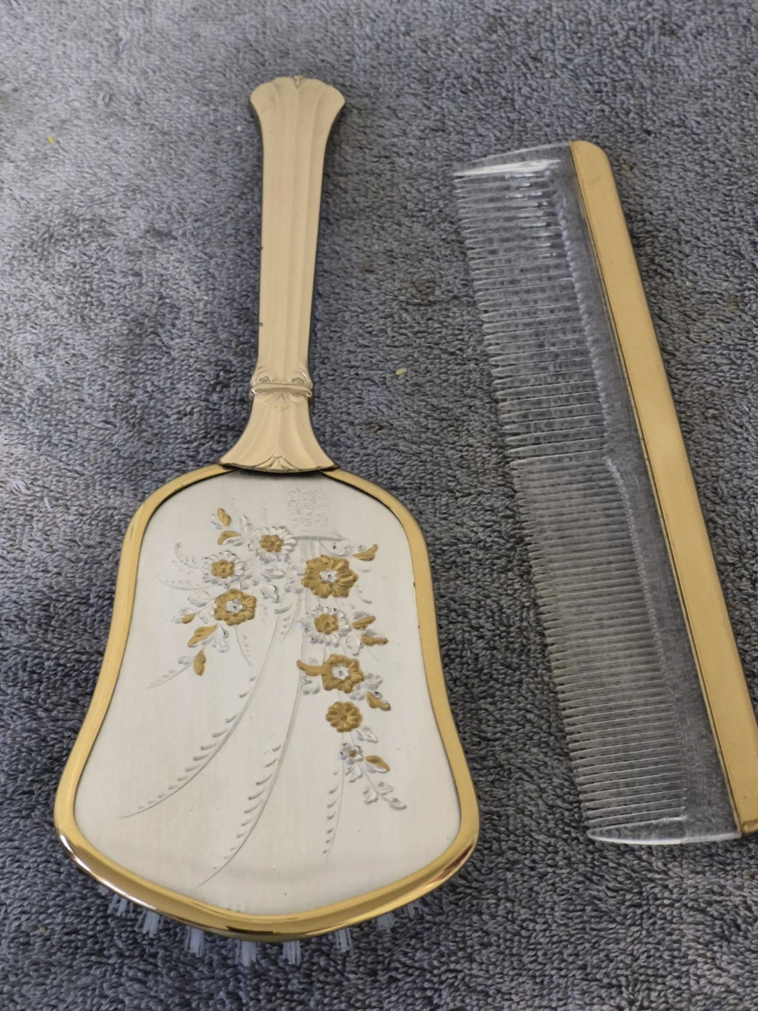 Vintage Gold Tone Hand Mirror and Comb Set - photo 2