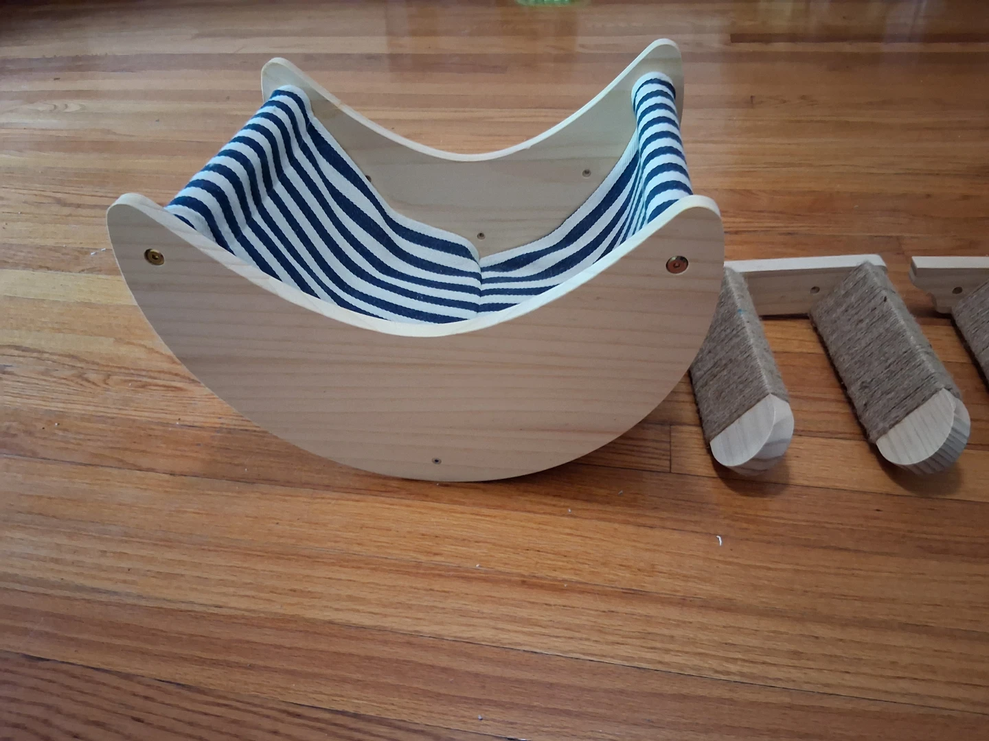 Wooden Cat Hammock with Scratching Post Steps and Hexagon Hutch - photo 2