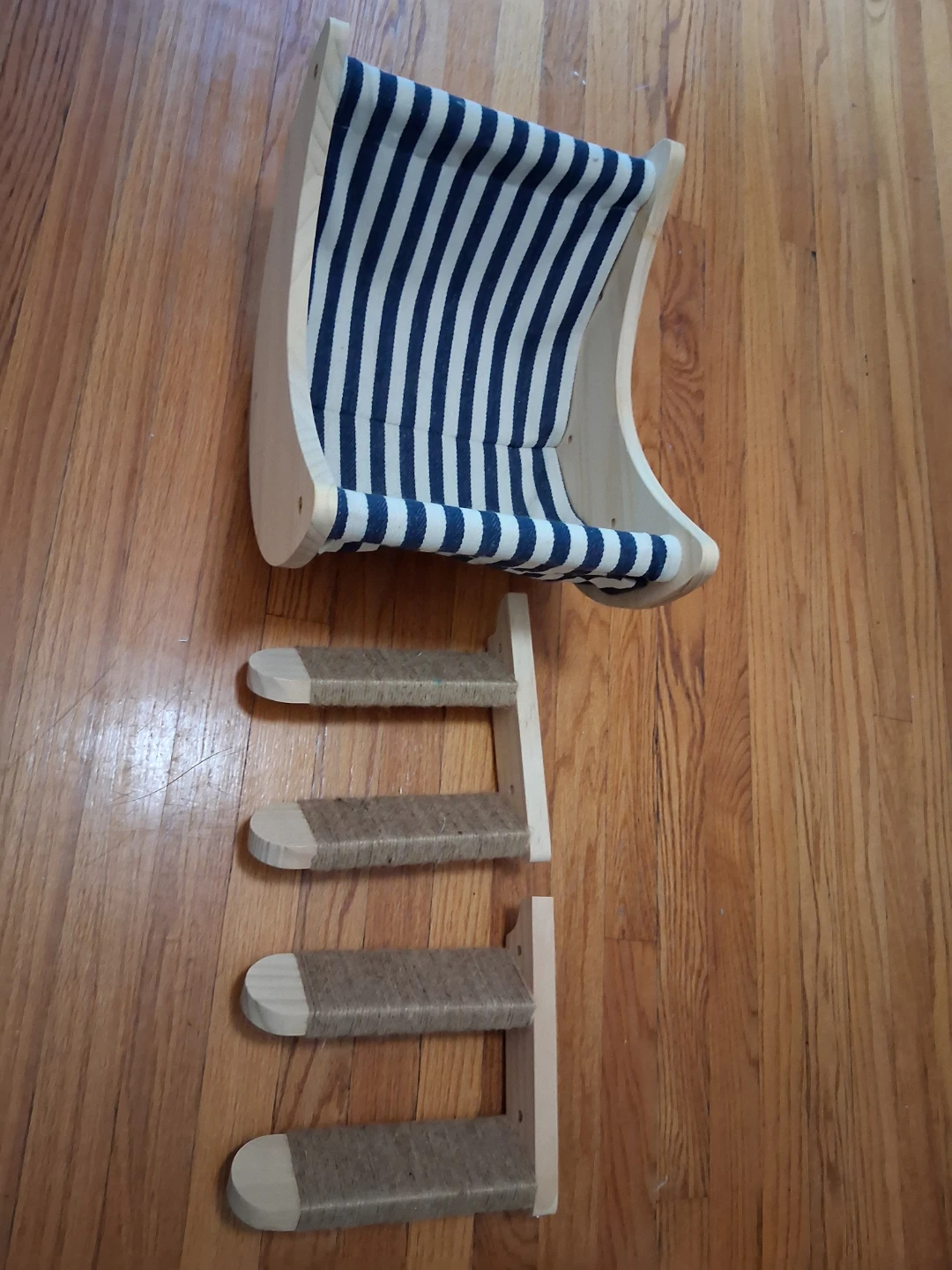 Wooden Cat Hammock with Scratching Post Steps and Hexagon Hutch - photo 3
