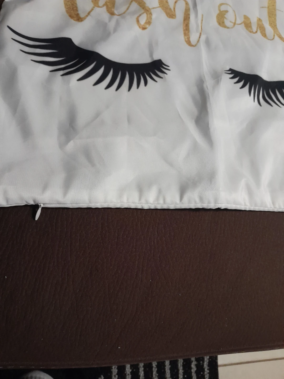 White Pillow Cover with Gold "Lash Out" Text - photo 2