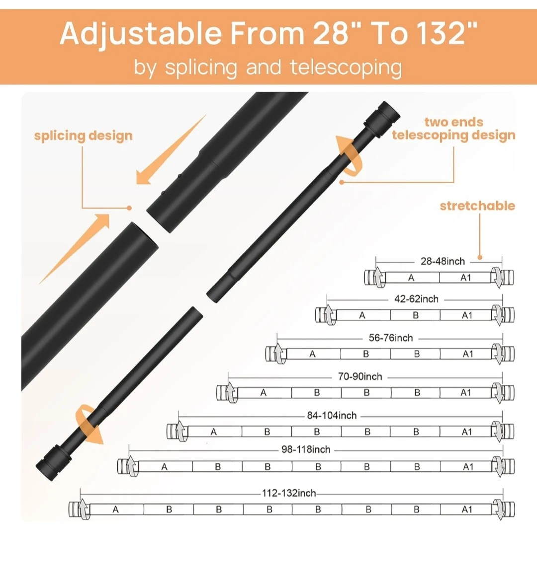 Adjustable Telescoping Curtain Rod (28"-132")×2 - photo 5