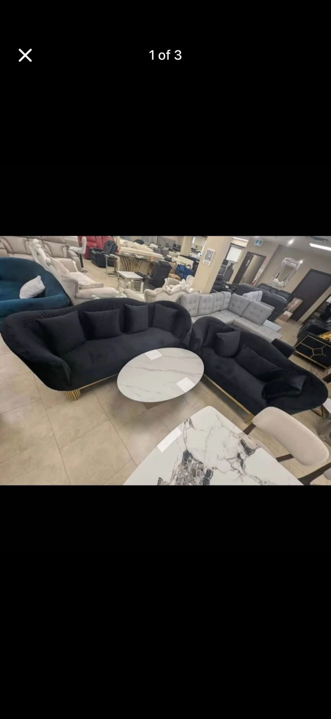 Black Velvet Sofa with Gold Legs - photo 2
