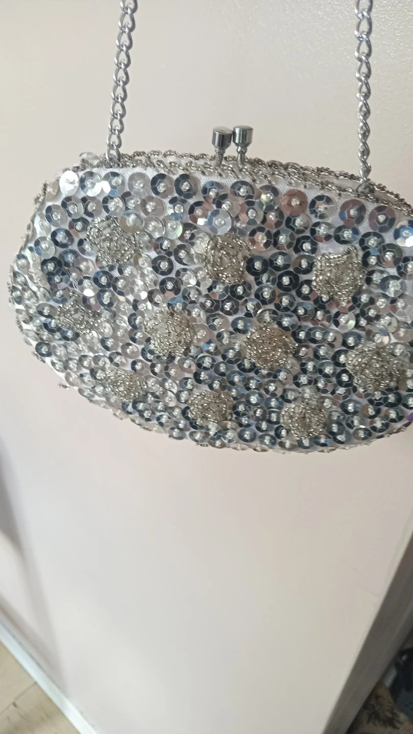 Sparkly Silver Beaded Clutch Evening Bag - photo 2