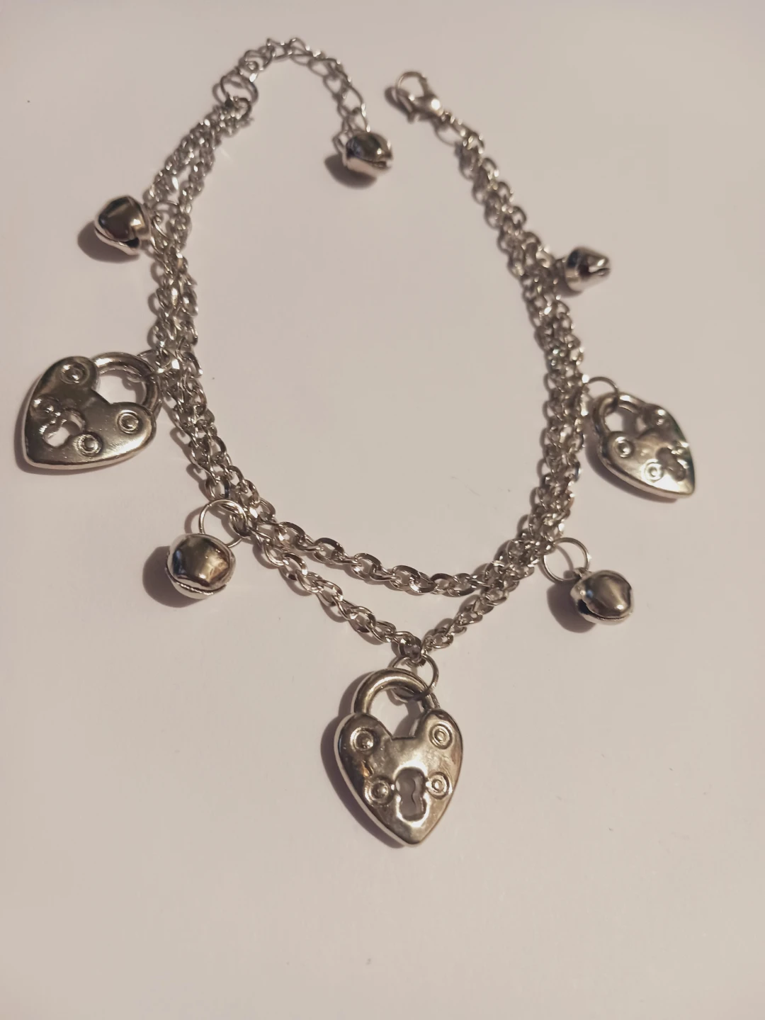 New !! Silver Tone Charm Anklet with Heart Padlocks