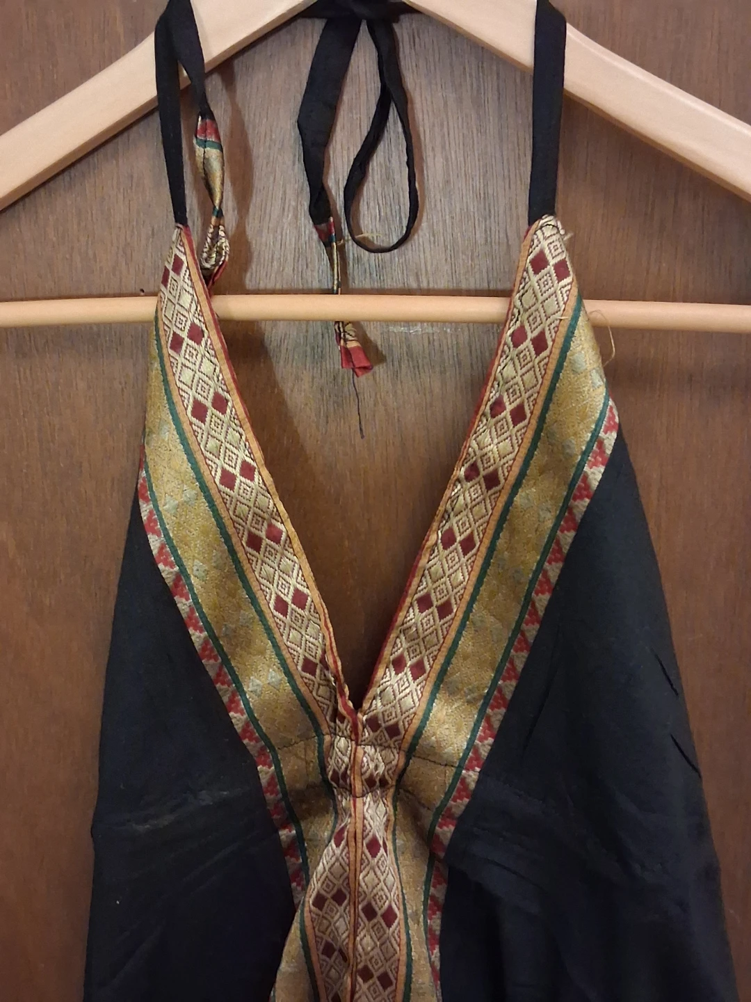 NEW BOHO BLACK HALTER MAXI DRESS WITH GOLD TRIM - photo 2