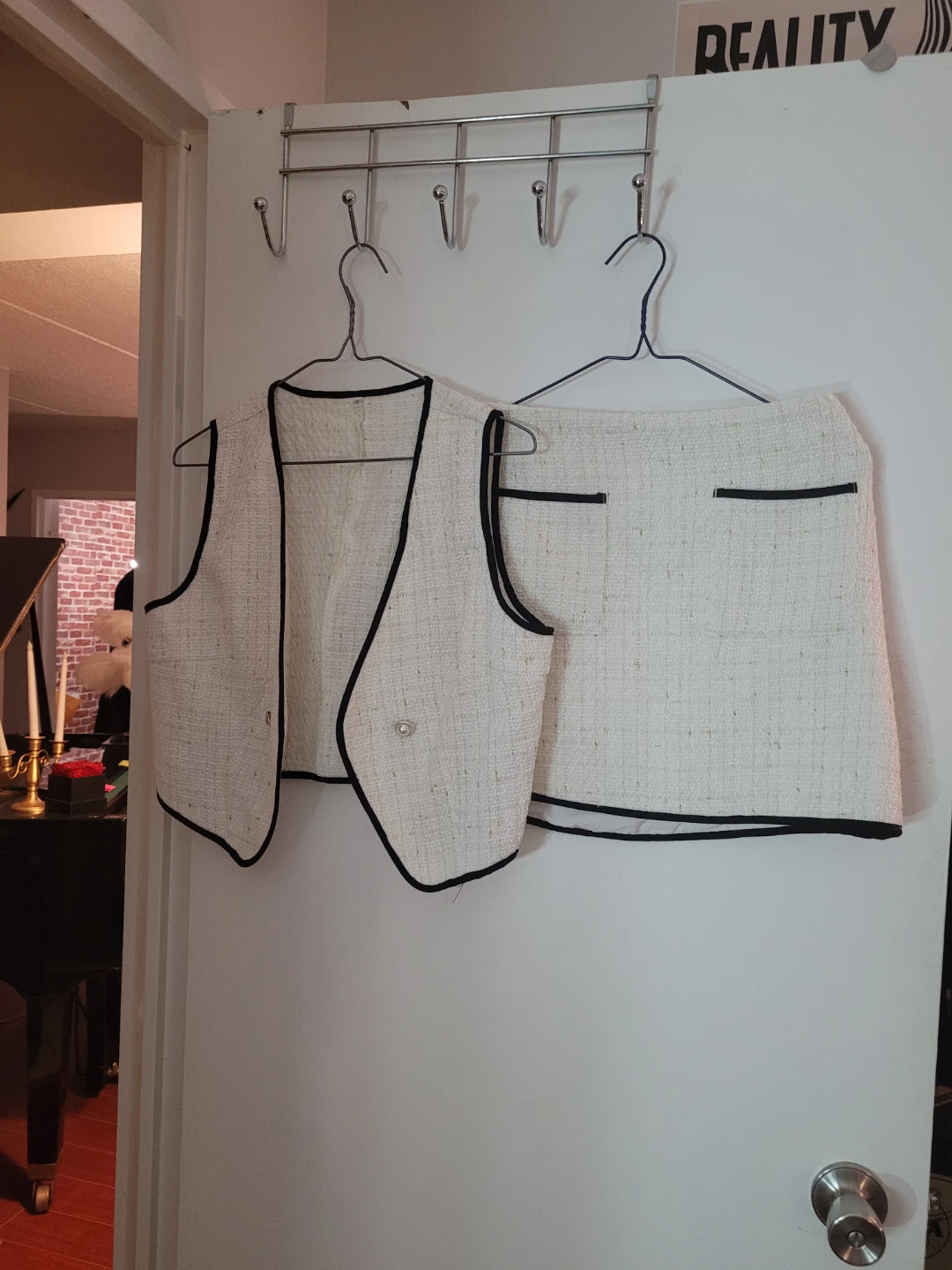 White Tweed Vest and Skirt Set