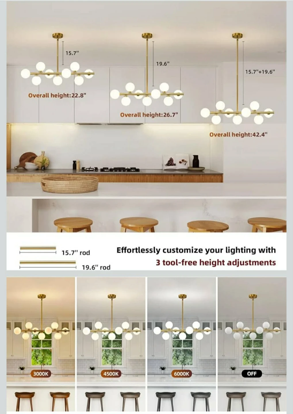 Modern Gold Chandelier with 8 Frosted Glass Globes - photo 2
