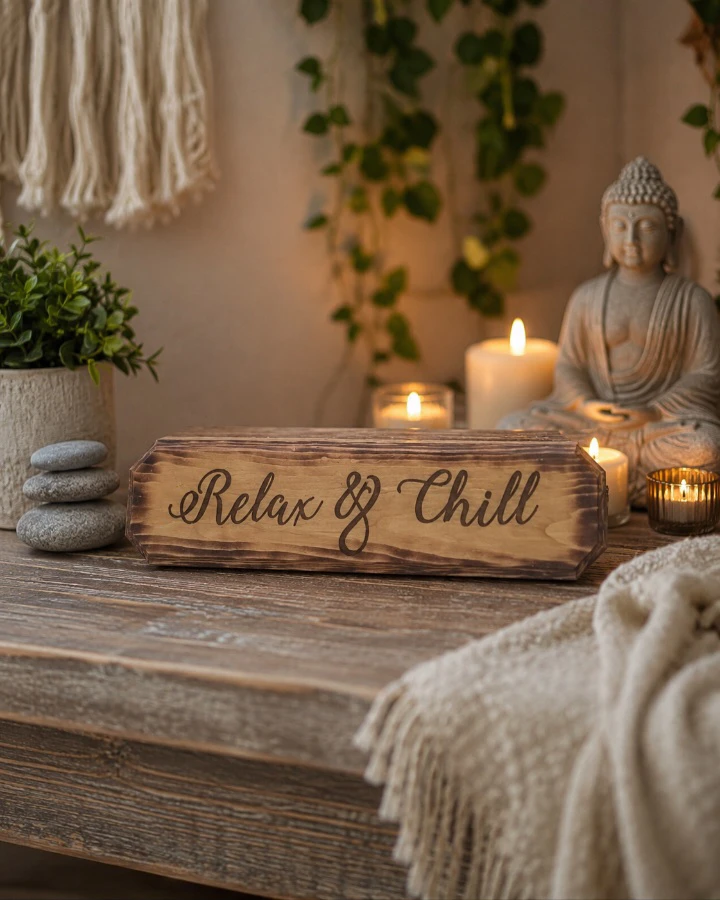 "Relax & Chill" Handmade Pyrography Wooden Sign - 18 inches