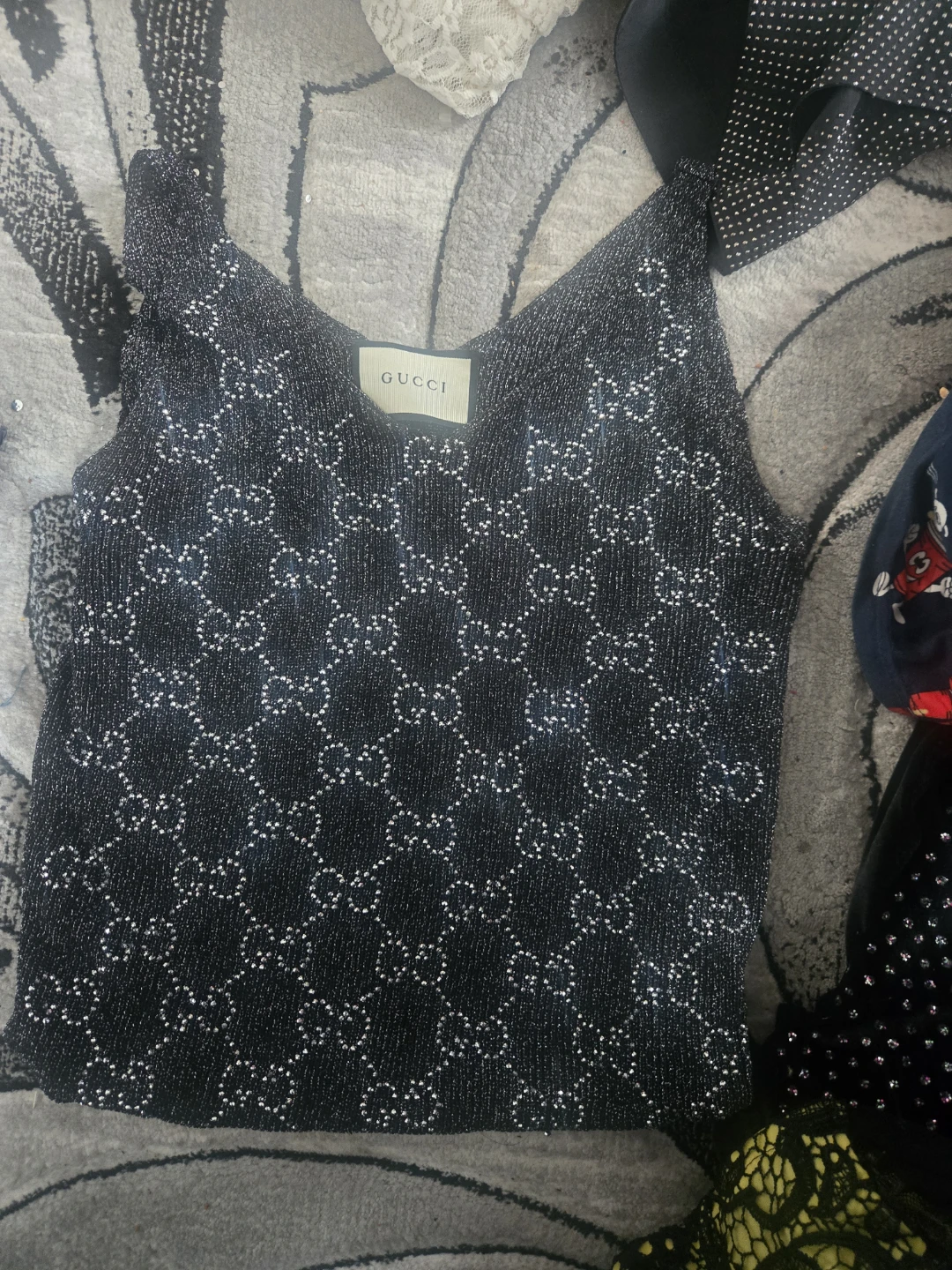 Gucci Black Glitter GG Logo Tank Top