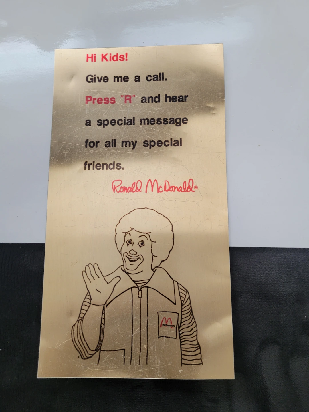 McDonald's Ronald McDonald Special Message Card