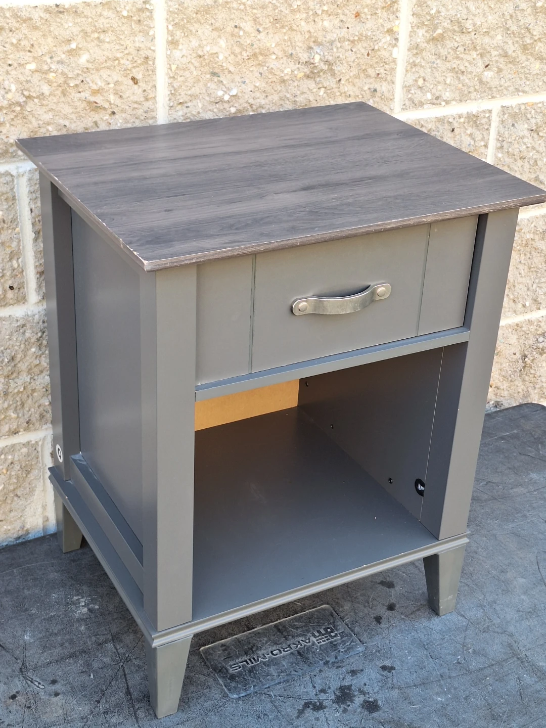 Grey Nightstand with Drawer and Shelf