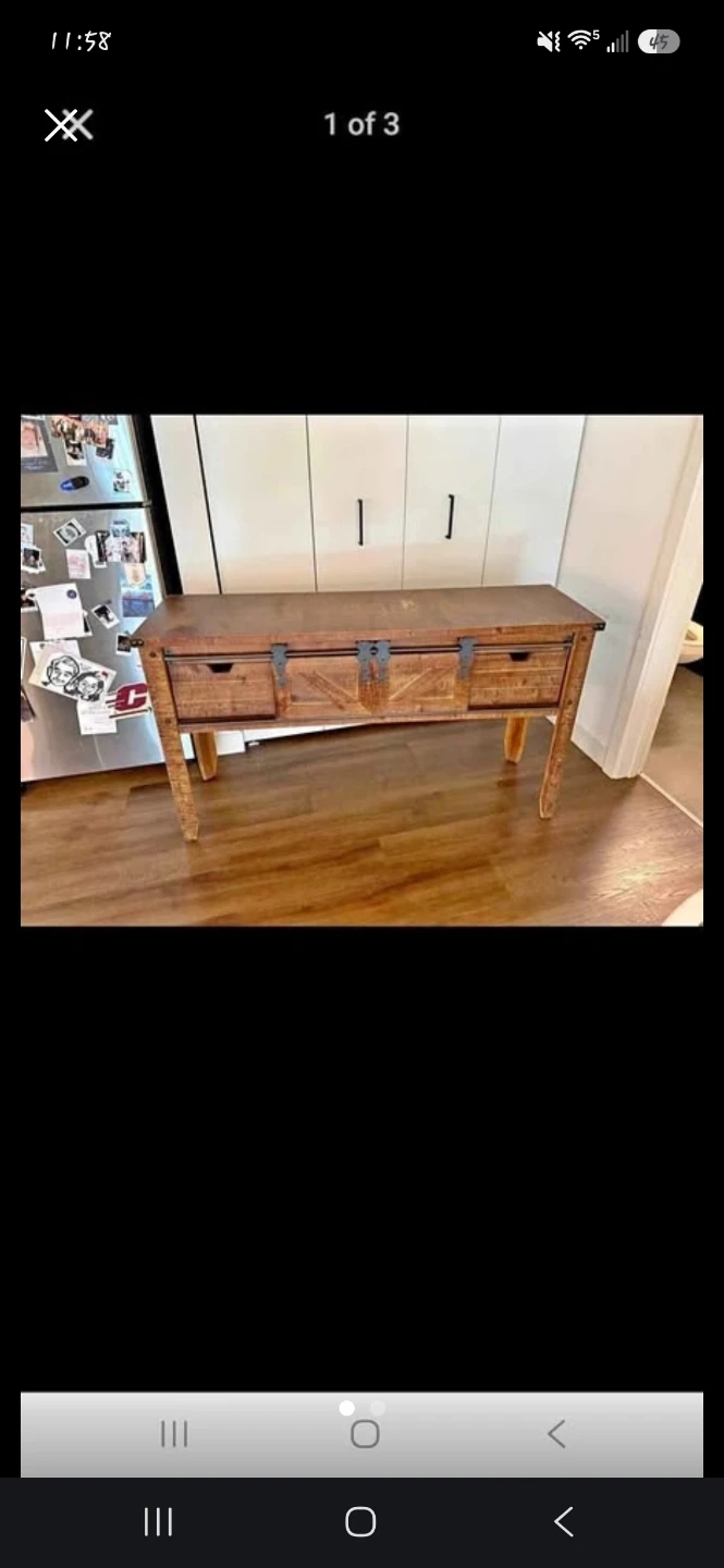 Rustic Wooden Console Table with Sliding Barn Doors