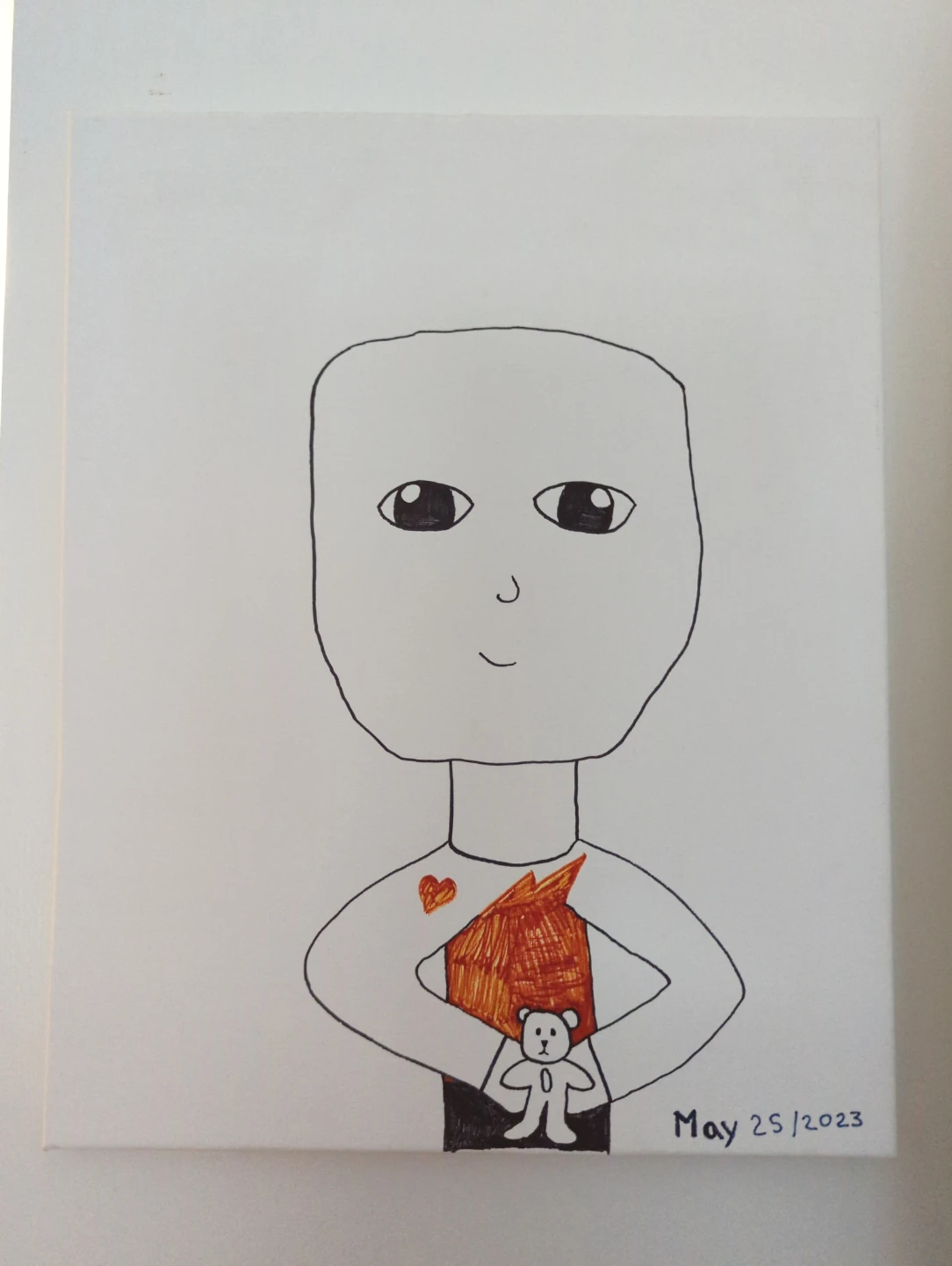 Child's Drawing with Teddy Bear and  human ⚽