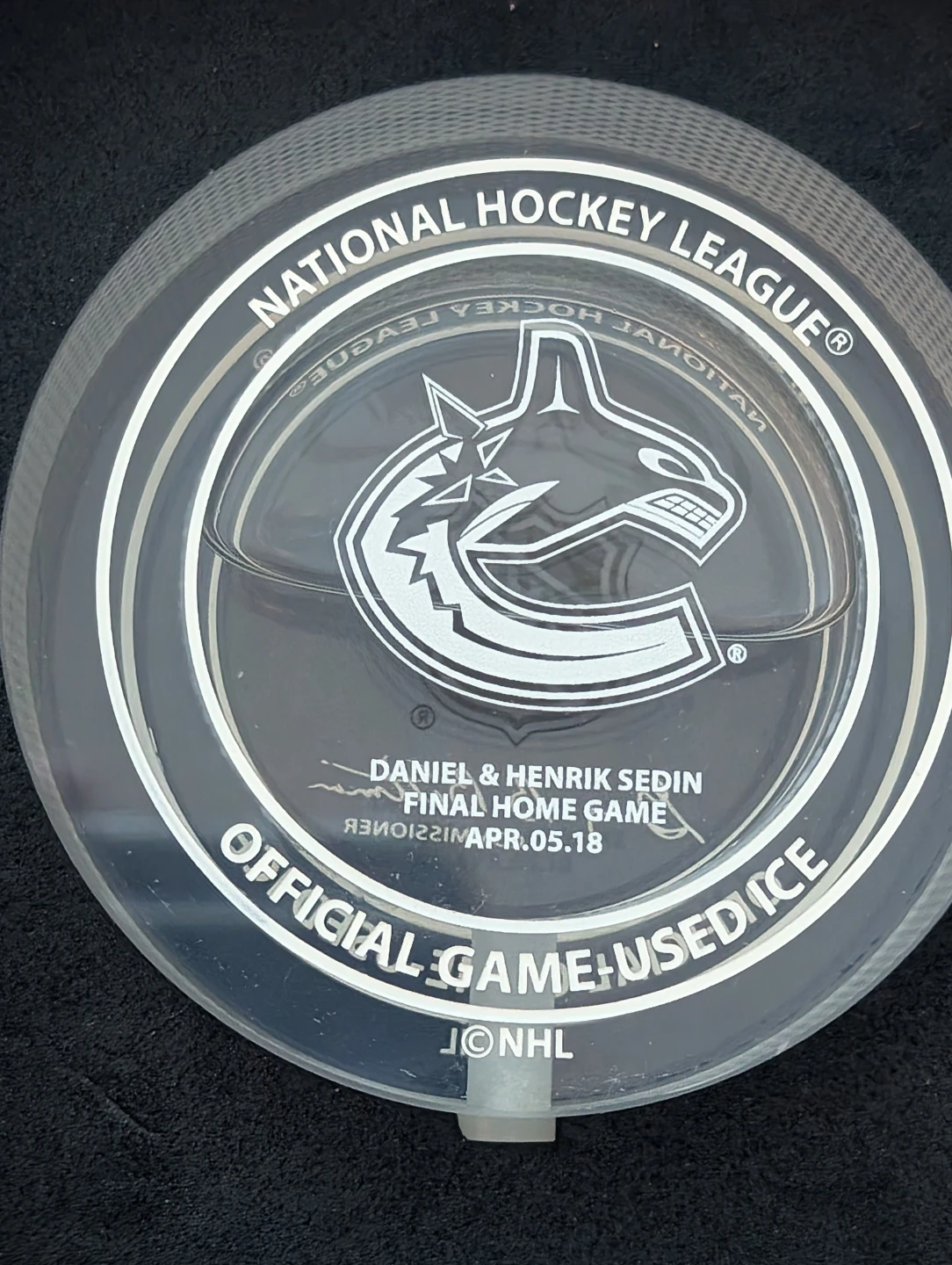 Vancouver Canucks Official Puck - Sedin Retirement