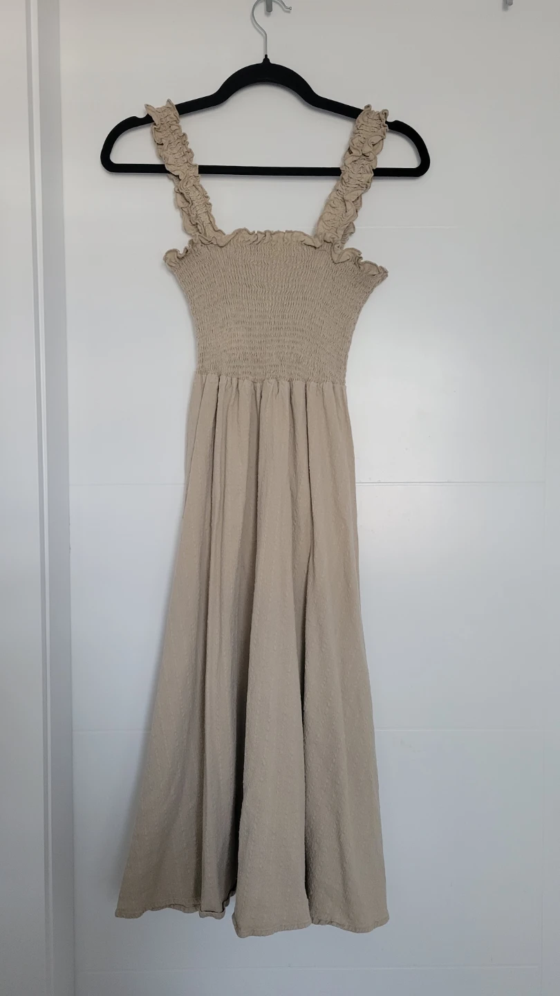 AIRIQI Linen Blend Smocked Dress
