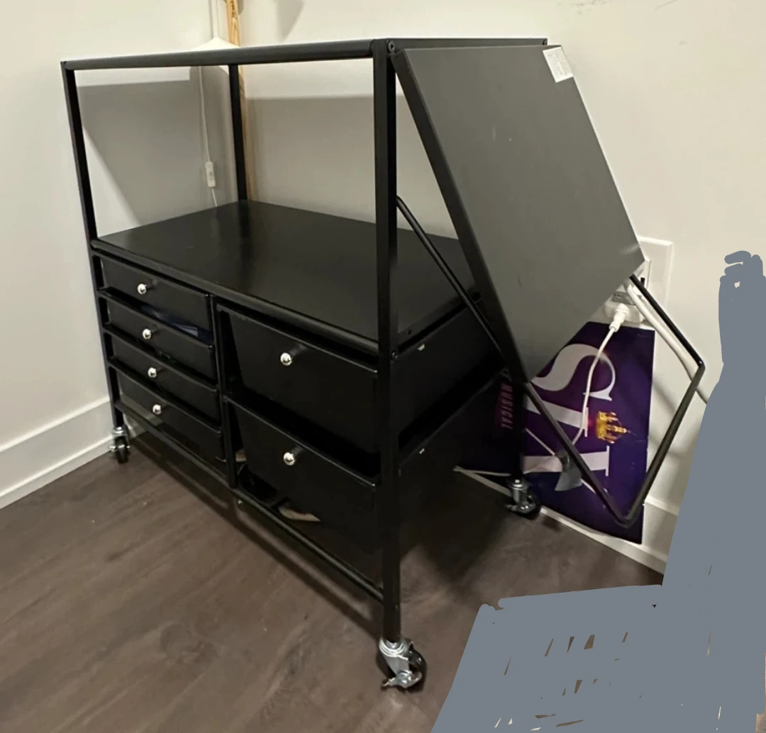 Black Rolling Storage Cart with Foldable Top - photo 2