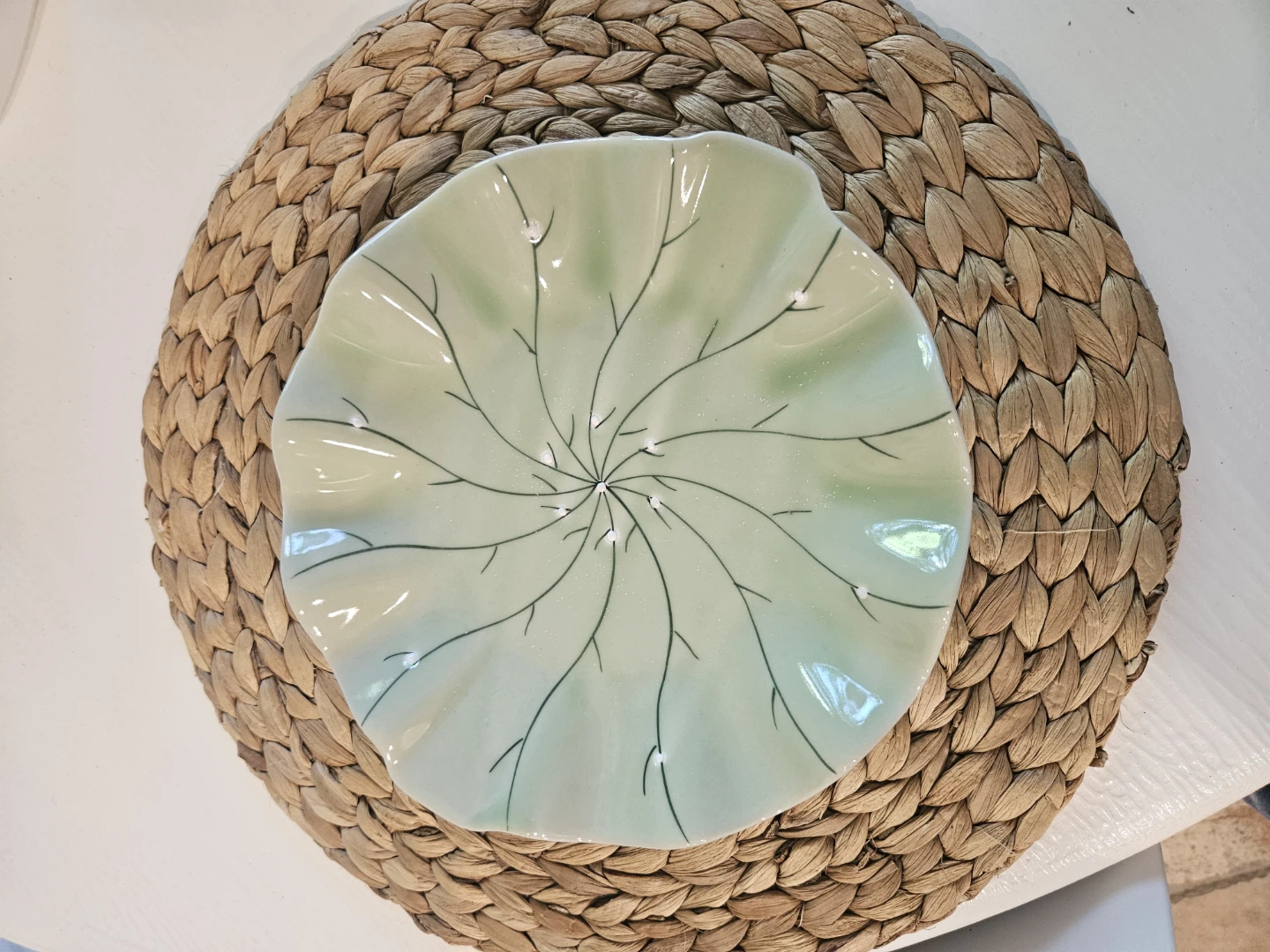 Decorative Serving Plate - Green Lotus Design