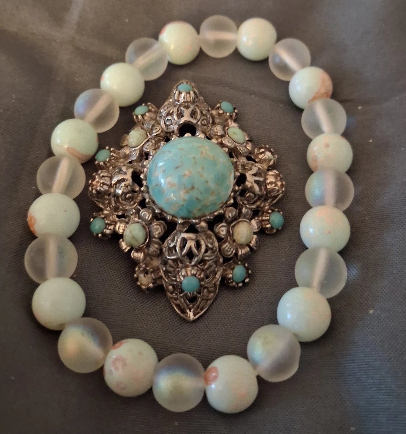 Beaded Bracelet and Brooch Set