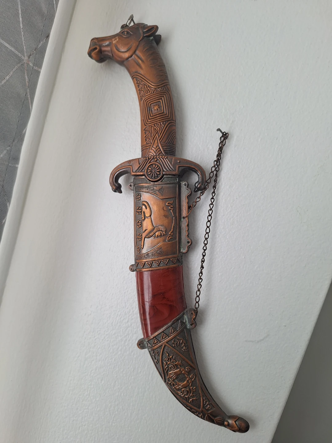 Decorative Horse Head Dagger with Red Sheath