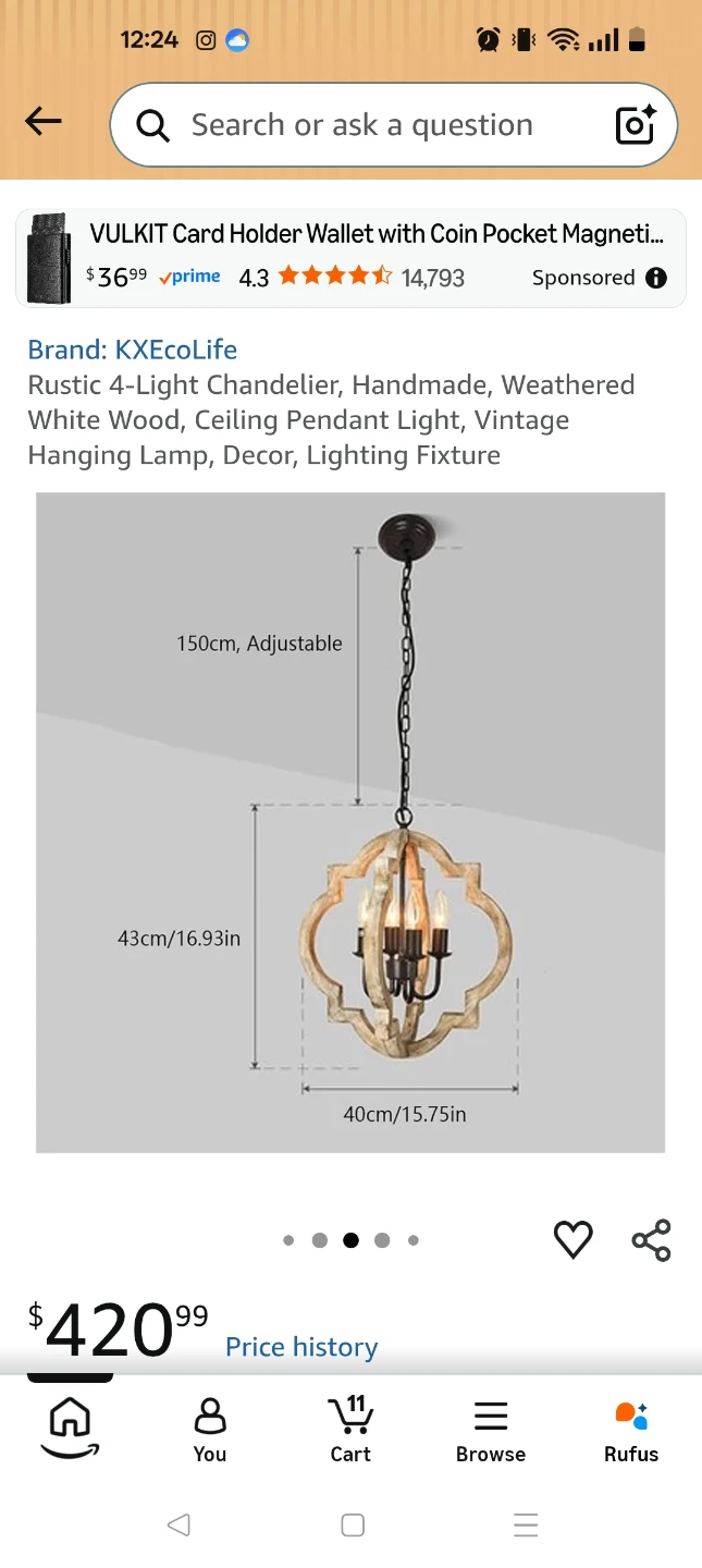 VILUXY Rustic 4-Light Chandelier - photo 2