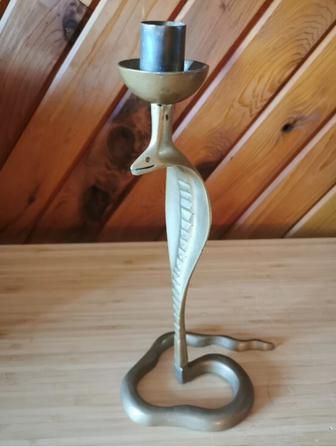 Vintage Solid Brass Cobra Candlestick Hollywood Regency Decor
