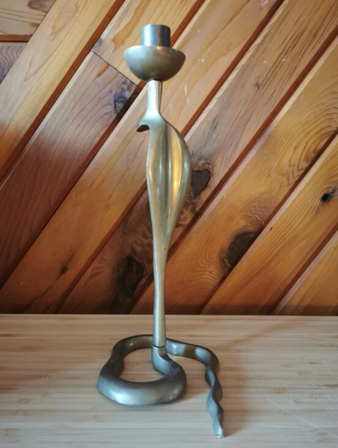 Vintage Solid Brass Cobra Candlestick Hollywood Regency Decor - photo 5