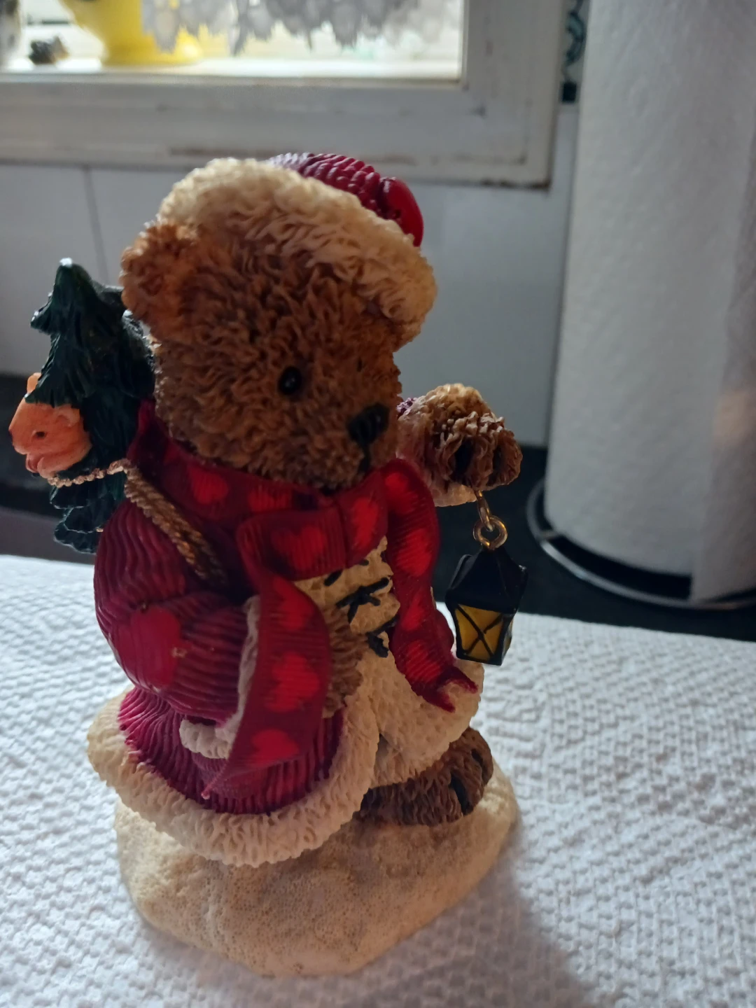 Christmas Teddy Bear Figurine with Lantern and Tree - photo 5