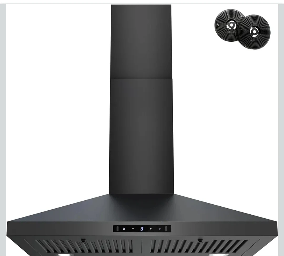 Black Kitchen Range Hood with Adjustable Chimney